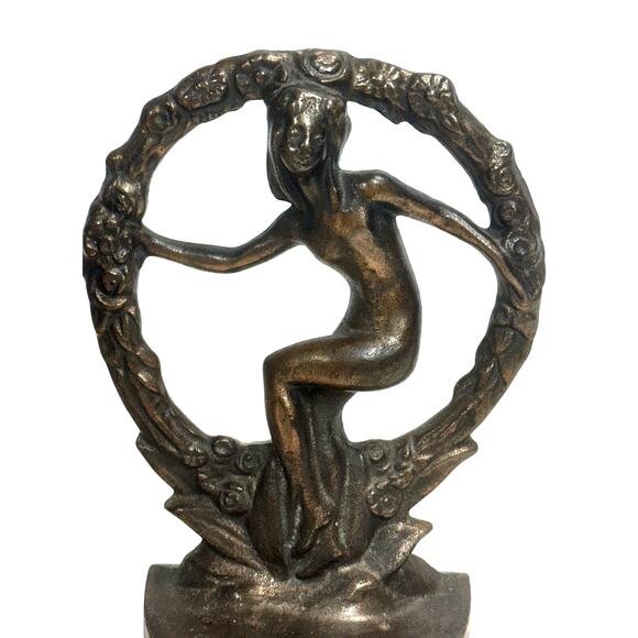 Antique Art Nouveau Heavy Cast 'Nude in Wreath' Set of Bookends Bronze Finish - Picture 7 of 9